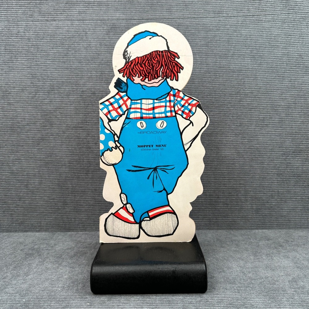 Vintage Raggedy Ann Andy The Broadway Moppet Menu Die Cut Paper Collectible 1976